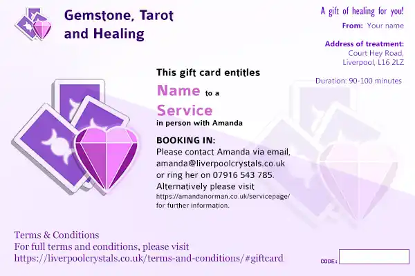 Personalised gift cards from Amanda at Gemstone, Tarot and Healing